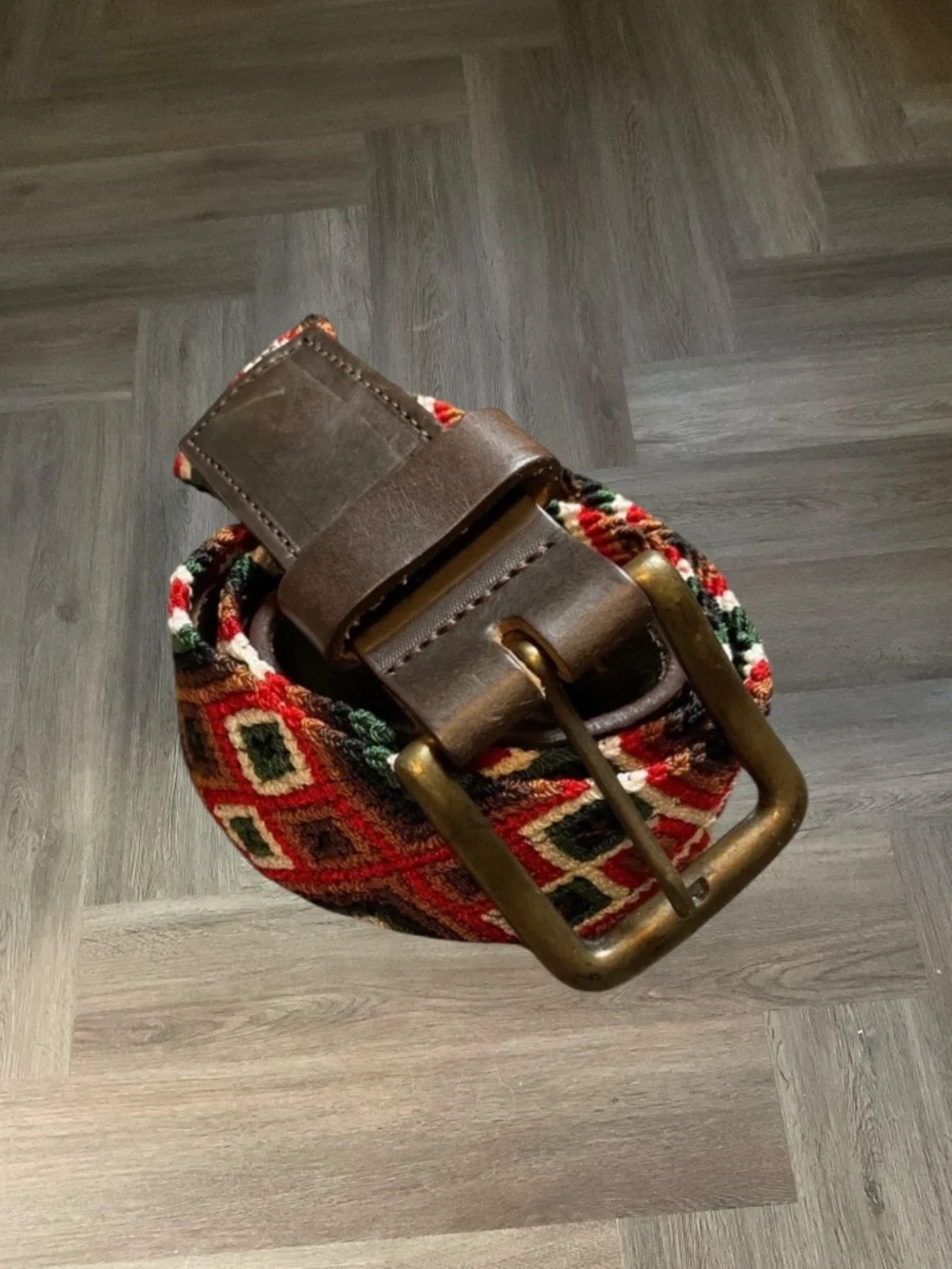 Eclectic Array Festival Boho Leather Chiapas Woven‎ Belt Womens Small Brown